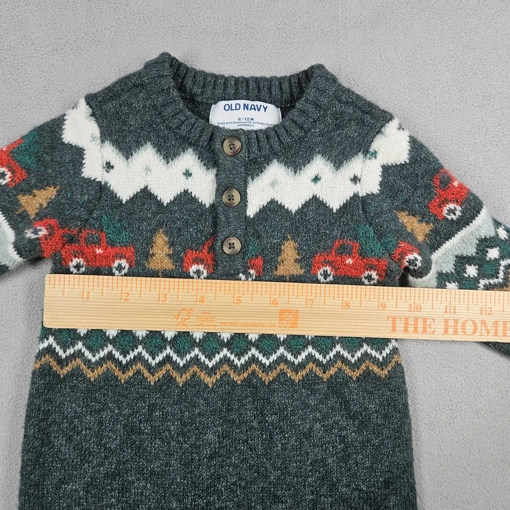 Old Navy SoSoft Sweater-Knit Henley One-Piece Baby 6-12 Months Trucks Christmas